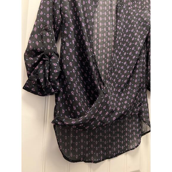 Japna Women’s Hi-Low Hem Sheer Silky Handkerchief Wrap Top‎ Size M Multicolor - Picture 4 of 5